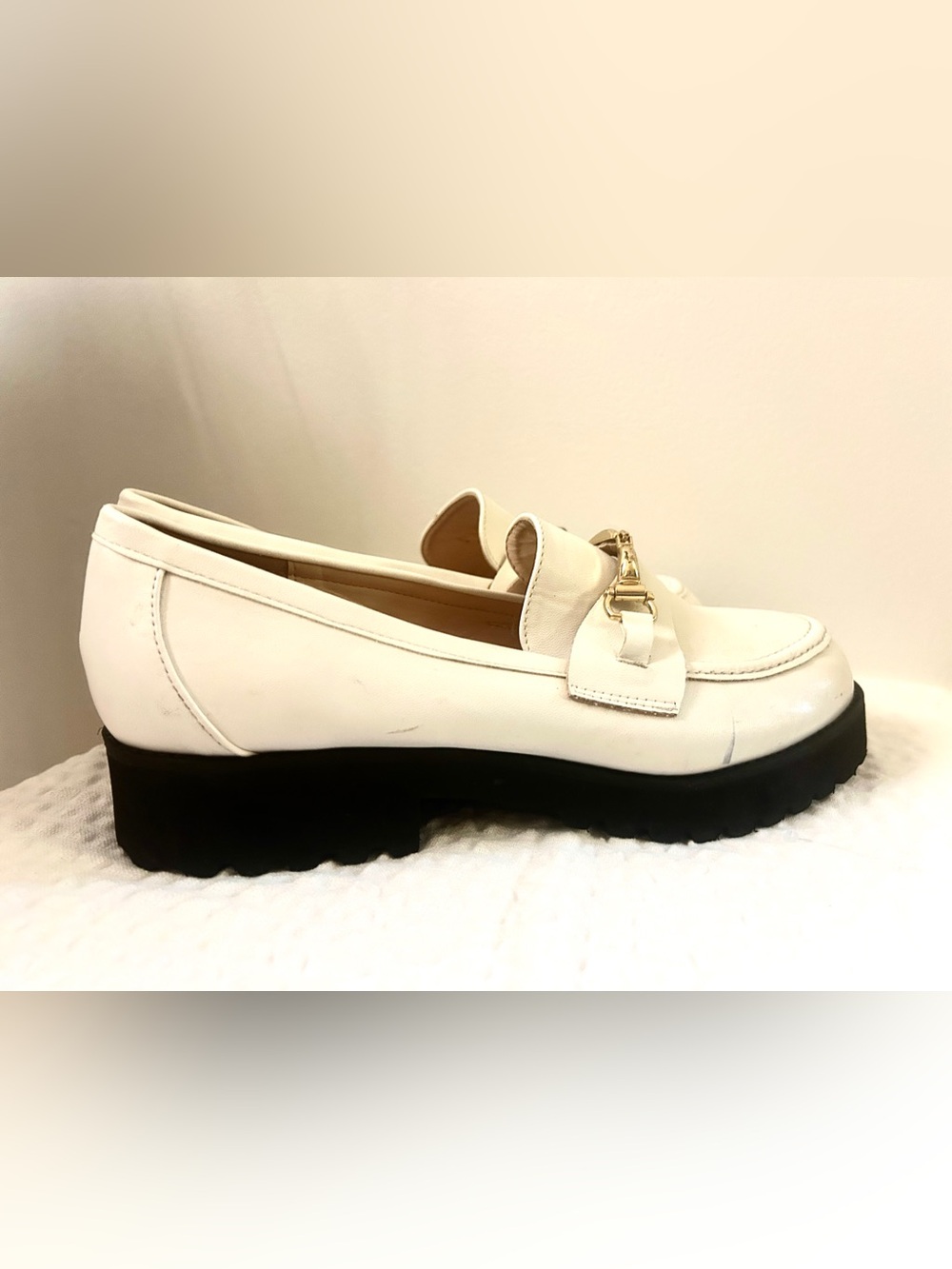 Raid London Cream Loafers with Black Chunky Soles • Women’s Size UK 7/ US 9.5